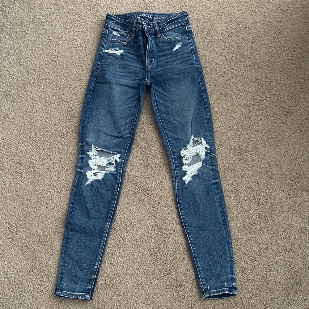 American Eagle Outfitters Dark Blue Distressed Skinny Jeans